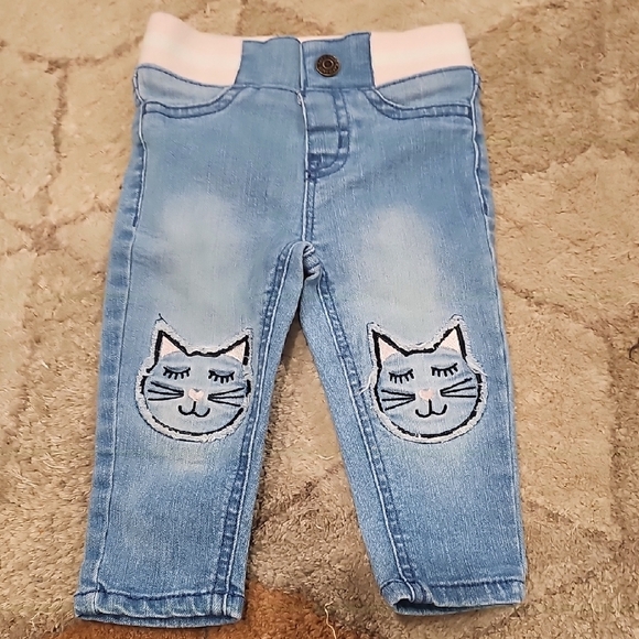 Cat & Jack Blue Jeans with Cat Face Knee Patches - Picture 1 of 1